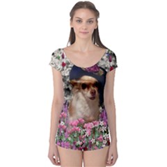 Chi Chi In Flowers, Chihuahua Puppy In Cute Hat Boyleg Leotard (ladies) by DianeClancy