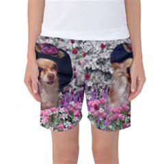 Chi Chi In Flowers, Chihuahua Puppy In Cute Hat Women s Basketball Shorts by DianeClancy