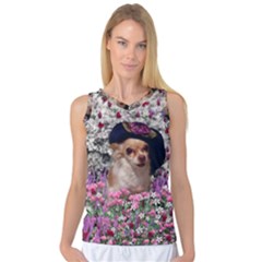Chi Chi In Flowers, Chihuahua Puppy In Cute Hat Women s Basketball Tank Top by DianeClancy