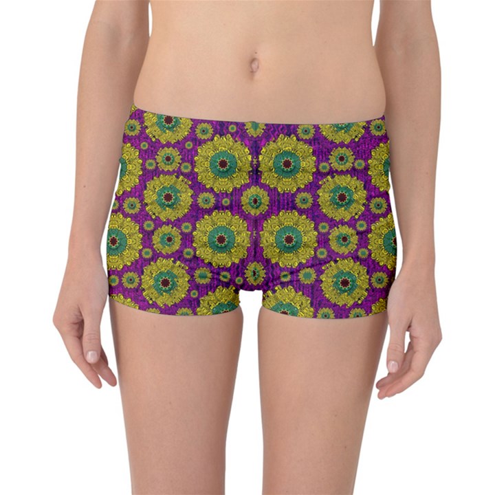 Sunroses Mixed With Stars In A Moonlight Serenade Reversible Boyleg Bikini Bottoms