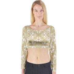 Golden Floral Boho Chic Long Sleeve Crop Top by dflcprintsclothing