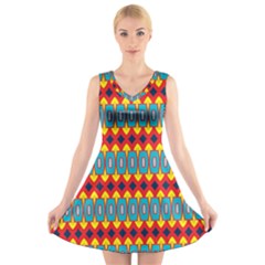 Rhombus and other shapes pattern                                                        V-Neck Sleeveless Dress