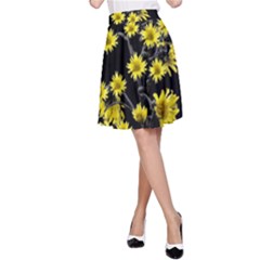 Sunflowers Over Black A-line Skirt by dflcprintsclothing