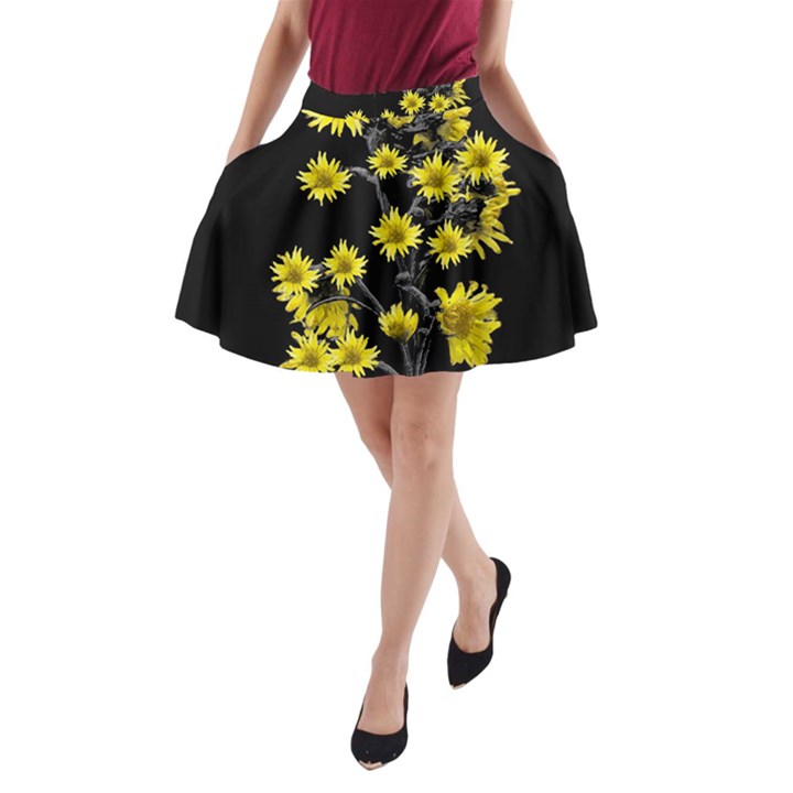 Sunflowers Over Black A-Line Pocket Skirt