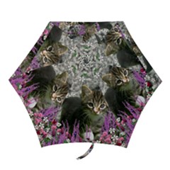 Emma In Flowers I, Little Gray Tabby Kitty Cat Mini Folding Umbrellas by DianeClancy