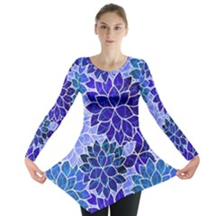 Azurite Blue Flowers Long Sleeve Tunic  by KirstenStar