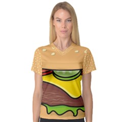 Cheeseburger Women s V-neck Sport Mesh Tee