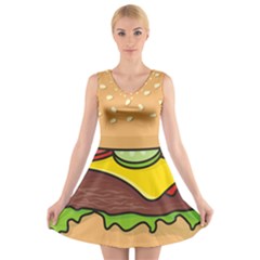 Cheeseburger V-Neck Sleeveless Skater Dress