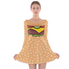 Cheeseburger Long Sleeve Velvet Skater Dress by sifis