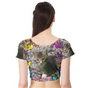 Emma In Butterflies I, Gray Tabby Kitten Short Sleeve Crop Top (Tight Fit) View2