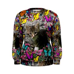 Emma In Butterflies I, Gray Tabby Kitten Women s Sweatshirt by DianeClancy