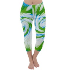 Tie Dye Green Blue Abstract Swirl Capri Winter Leggings  by BrightVibesDesign