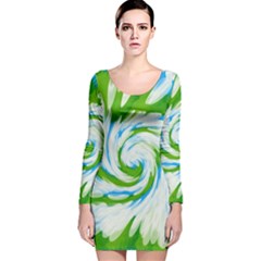 Tie Dye Green Blue Abstract Swirl Long Sleeve Velvet Bodycon Dress by BrightVibesDesign