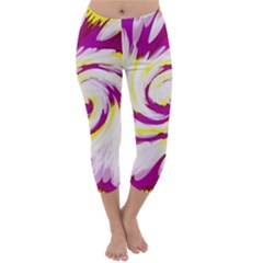 Tie Dye Pink Yellow Swirl Abstract Capri Winter Leggings  by BrightVibesDesign