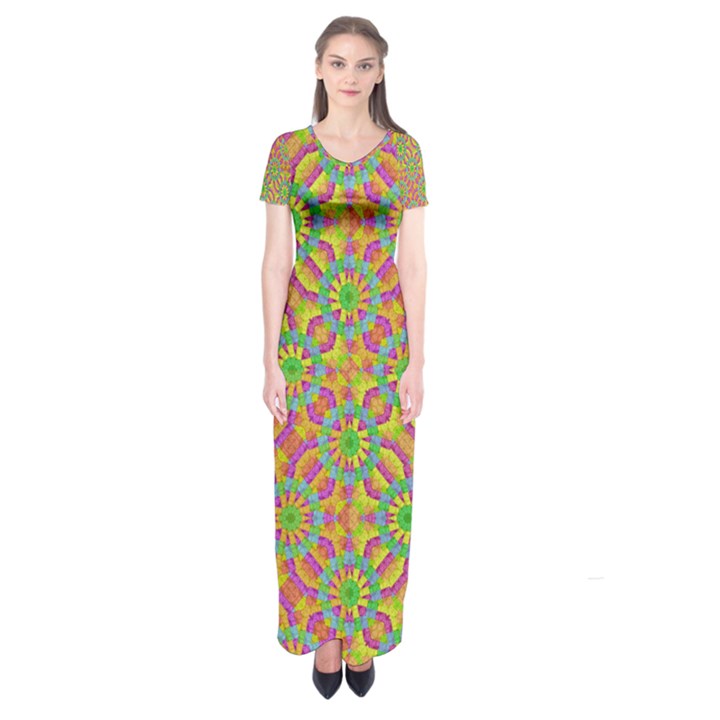 Modern Colorful Geometric Short Sleeve Maxi Dress