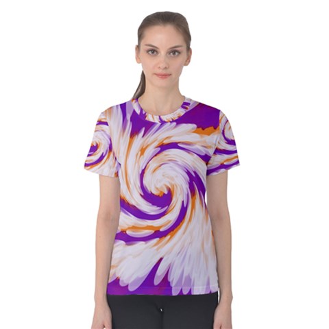 Tie Dye Purple Orange Abstract Swirl Women s Cotton Tee by BrightVibesDesign