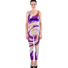 Tie Dye Purple Orange Abstract Swirl Onepiece Catsuit by BrightVibesDesign