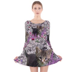 Emma In Flowers I, Little Gray Tabby Kitty Cat Long Sleeve Velvet Skater Dress by DianeClancy