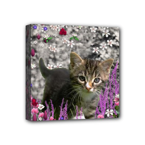 Emma In Flowers I, Little Gray Tabby Kitty Cat Mini Canvas 4  X 4  by DianeClancy
