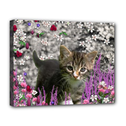 Emma In Flowers I, Little Gray Tabby Kitty Cat Canvas 14  X 11  by DianeClancy