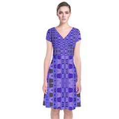 Blue Black Geometric Pattern Wrap Dress