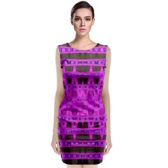 Bright Pink Black Geometric Pattern Classic Sleeveless Midi Dress