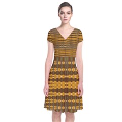 Yellow Gold Khaki Glow Pattern Wrap Dress