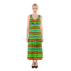 Bright Green Orange Lines Stripes Sleeveless Maxi Dress