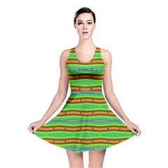 Bright Green Orange Lines Stripes Reversible Skater Dress