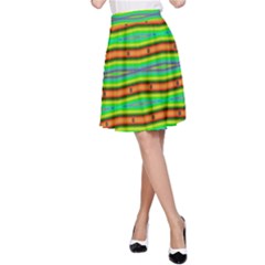 Bright Green Orange Lines Stripes A-Line Skirt