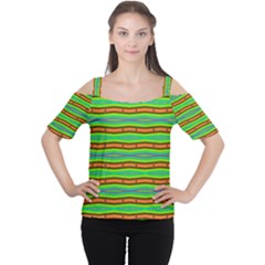 Bright Green Orange Lines Stripes Women s Cutout Shoulder Tee