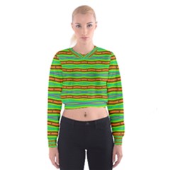 Bright Green Orange Lines Stripes Women s Cropped Sweatshirt