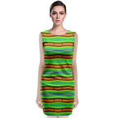 Bright Green Orange Lines Stripes Classic Sleeveless Midi Dress