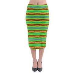 Bright Green Orange Lines Stripes Midi Pencil Skirt by BrightVibesDesign