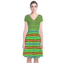 Bright Green Orange Lines Stripes Wrap Dress