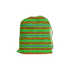 Bright Green Orange Lines Stripes Drawstring Pouches (Medium) 