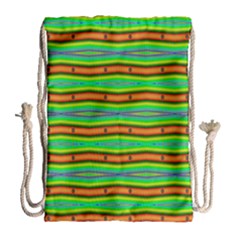 Bright Green Orange Lines Stripes Drawstring Bag (Large)