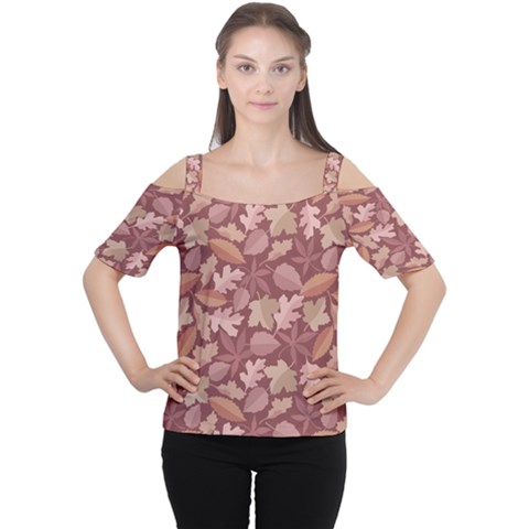 Marsala Leaves Pattern Women s Cutout Shoulder Tee by sifis