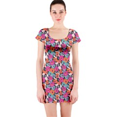 Sketchy Floral Short Sleeve Bodycon Dress by LisaGuenDesign