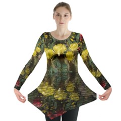 Cactus Flowers With Reflection Pool Long Sleeve Tunic  by MichaelMoriartyPhotography
