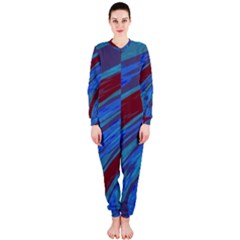 Swish Blue Red Abstract Onepiece Jumpsuit (ladies)  by BrightVibesDesign