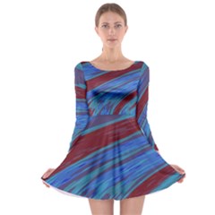 Swish Blue Red Abstract Long Sleeve Skater Dress by BrightVibesDesign