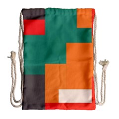 Rectangles And Squares  In Retro Colors                                                                   Large Drawstring Bag by LalyLauraFLM