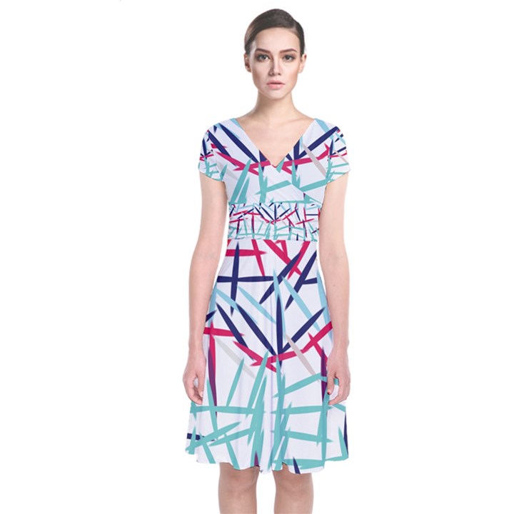 Strokes                                   Short Sleeve Front Wrap Dress