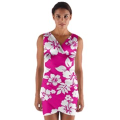 Pink Hawaiian Wrap Front Bodycon Dress