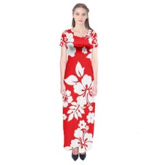 Red Hawaiian Short Sleeve Maxi Dress