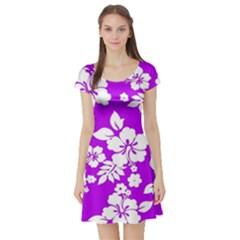 Purple Hawaiian Short Sleeve Skater Dress