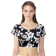 Black And White Hawaiian Short Sleeve Crop Top (tight Fit) by AlohaStore