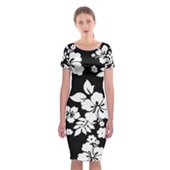 Black And White Hawaiian Classic Short Sleeve Midi Dress by AlohaStore