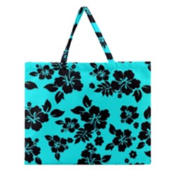 Blue Dark Hawaiian Zipper Large Tote Bag by AlohaStore